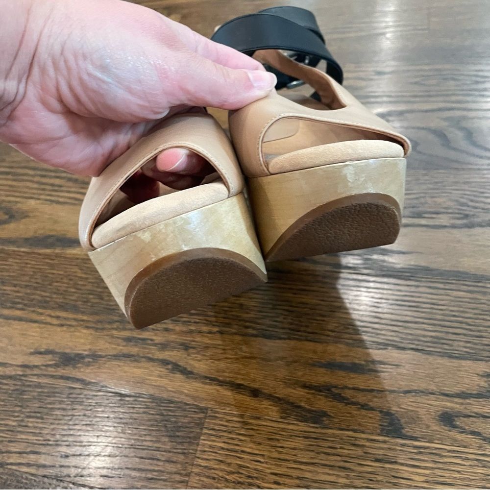 RACHEL COMEY Ceres Wedge Sandals Tan & Black Leather Wrap Around Ankle Strap - Picture 8 of 9